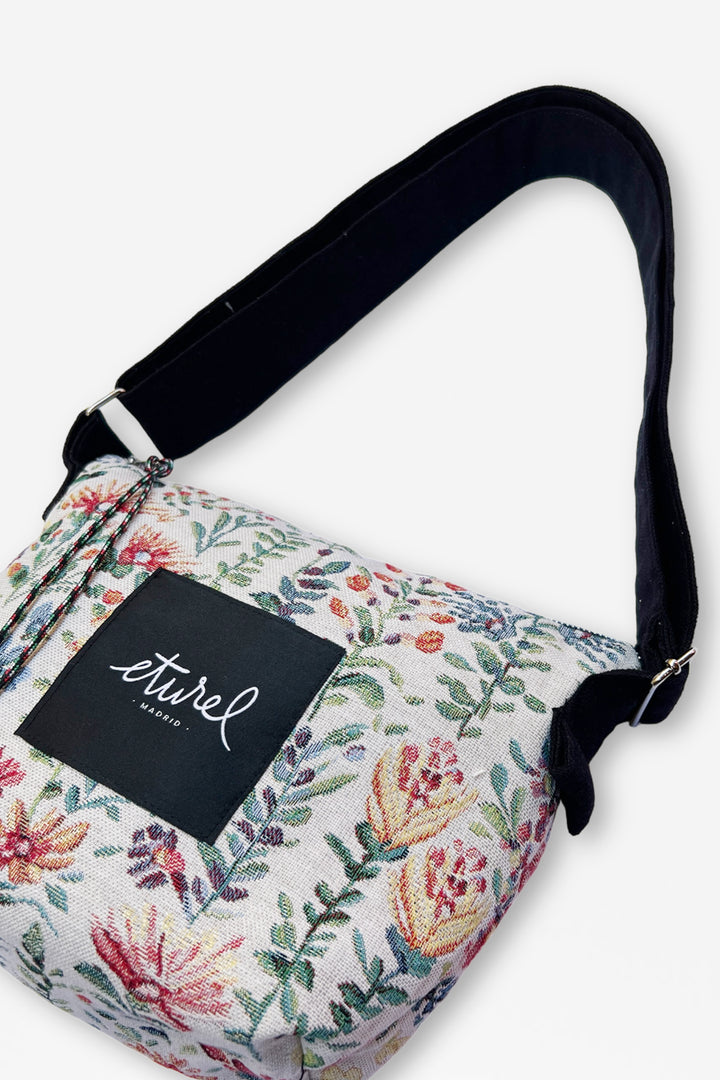 Bolso bandolera tejido jacquard azaleas detalle