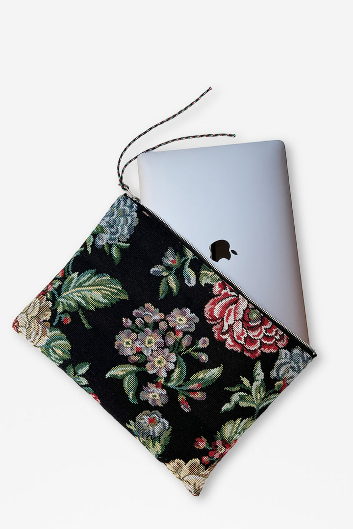 Funda de ordenador tejido jacquard flores peonias