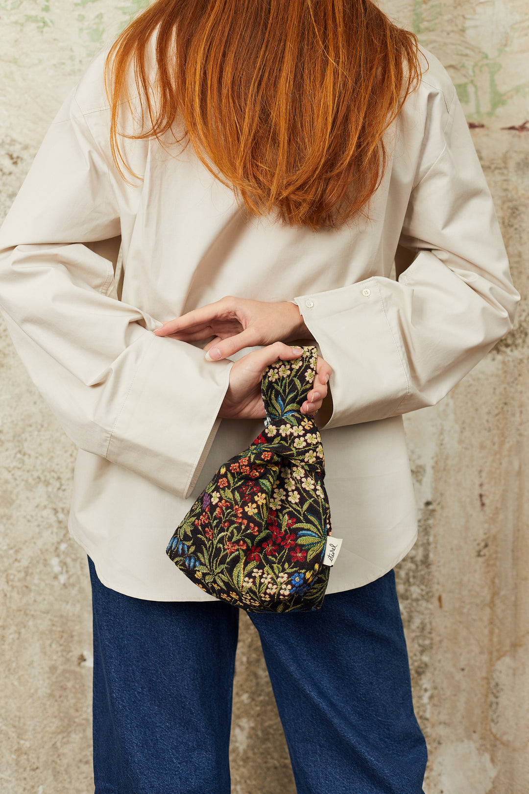 Bolso hatillo mini tejido jacquard flores margaritas