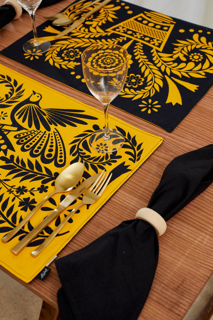 Mantel individual reversible folklore amarillo (pack de 2)