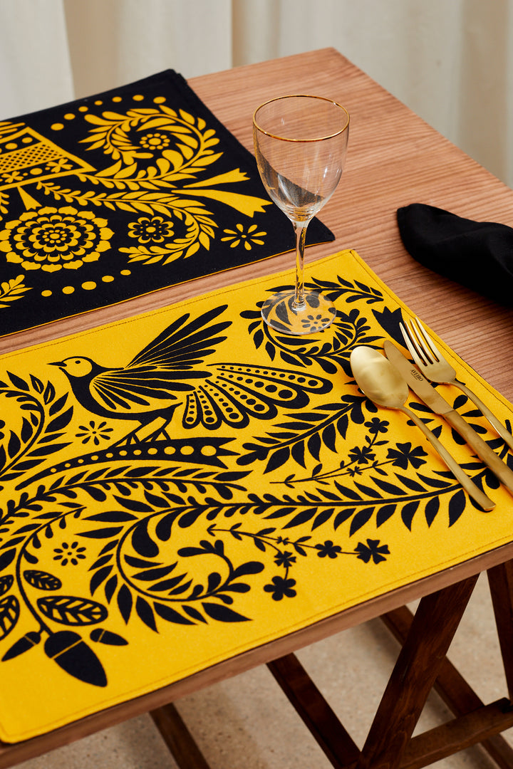 Mantel individual reversible folklore amarillo (pack de 2)