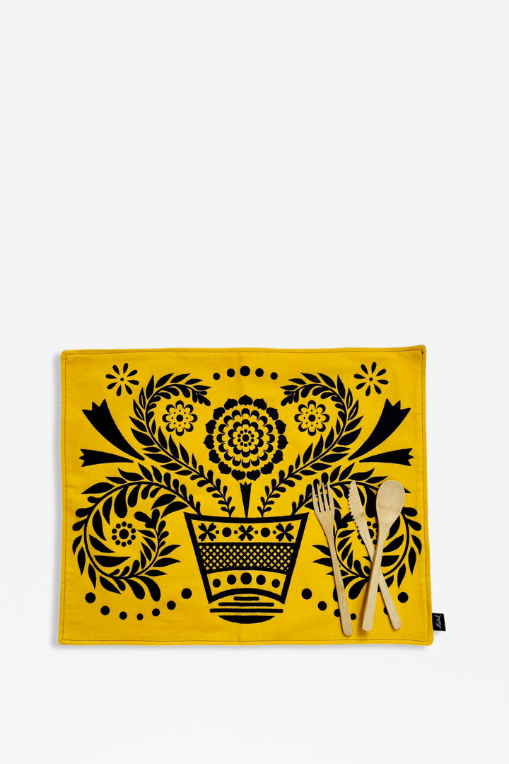 Mantel individual reversible folklore amarillo (pack de 2)