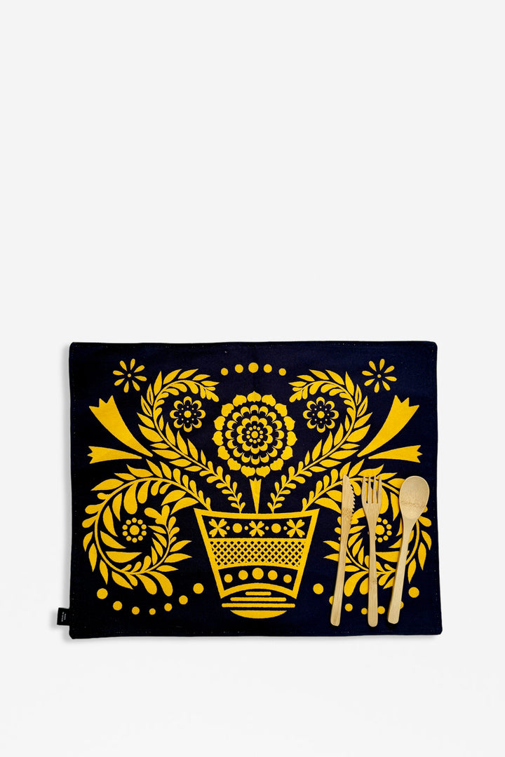 Mantel individual reversible folklore amarillo (pack de 2)