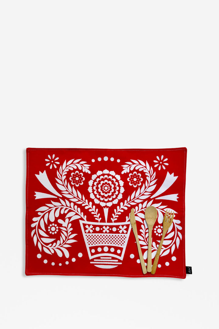 Mantel individual reversible 2 uds. folklore rojo