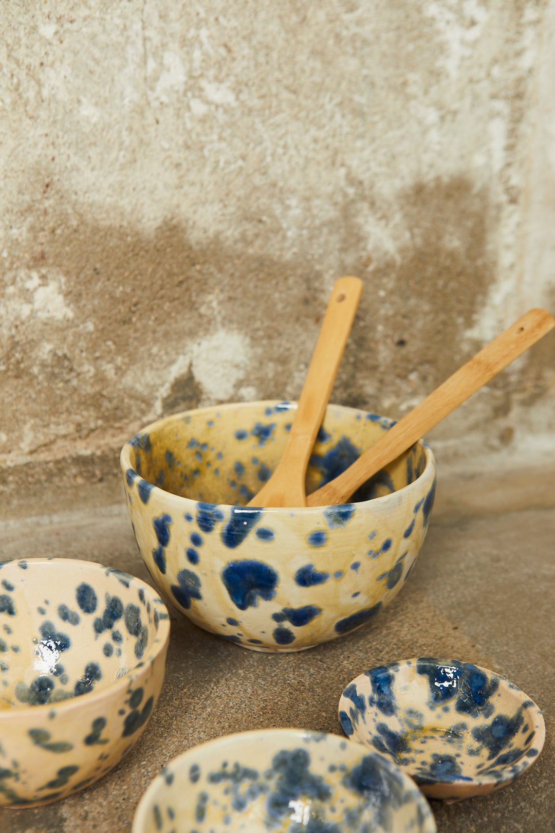 Set de cuencos cerámica artesanal azulado