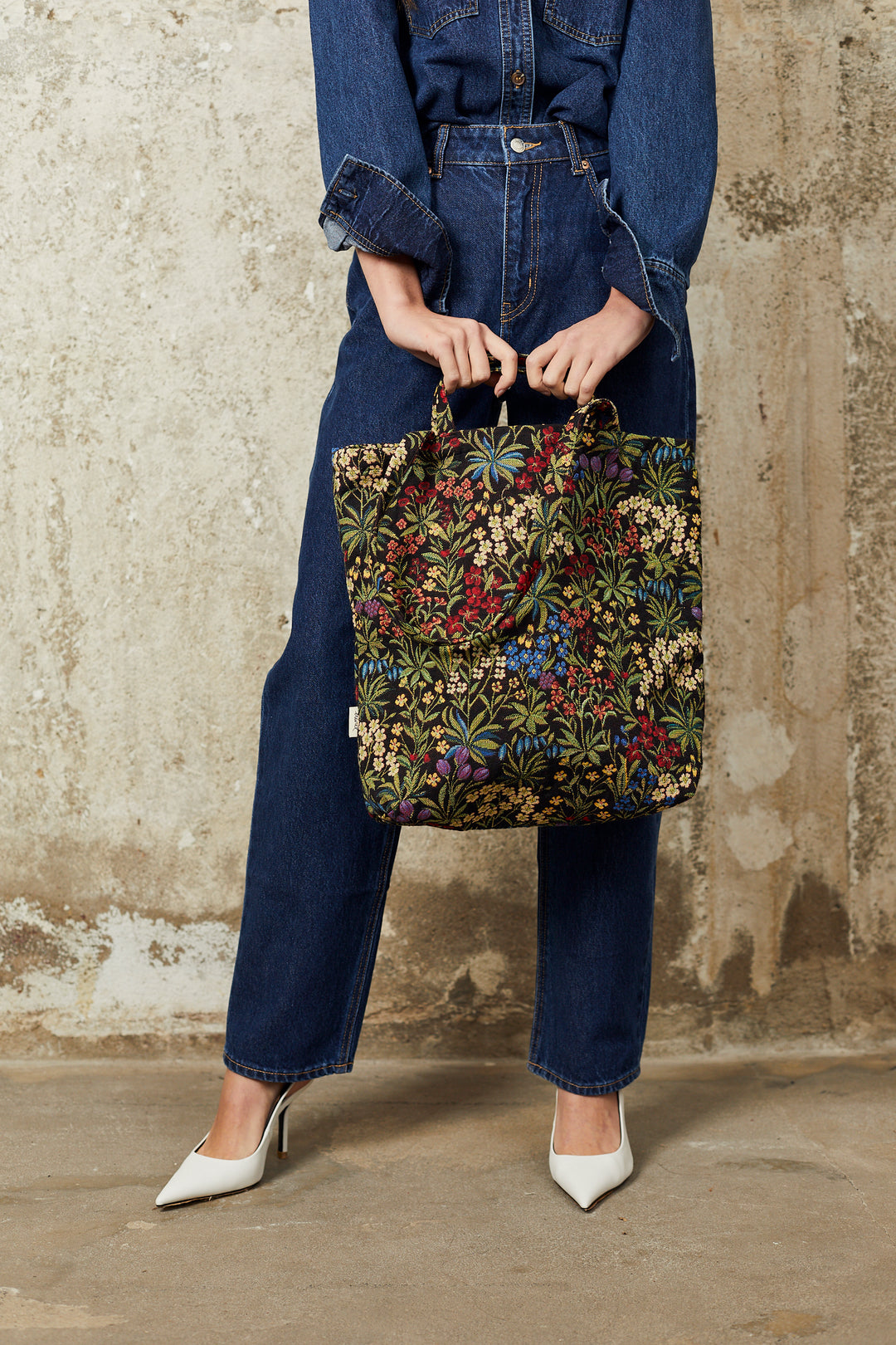 Tote Bag tejido jacquard flores margaritas