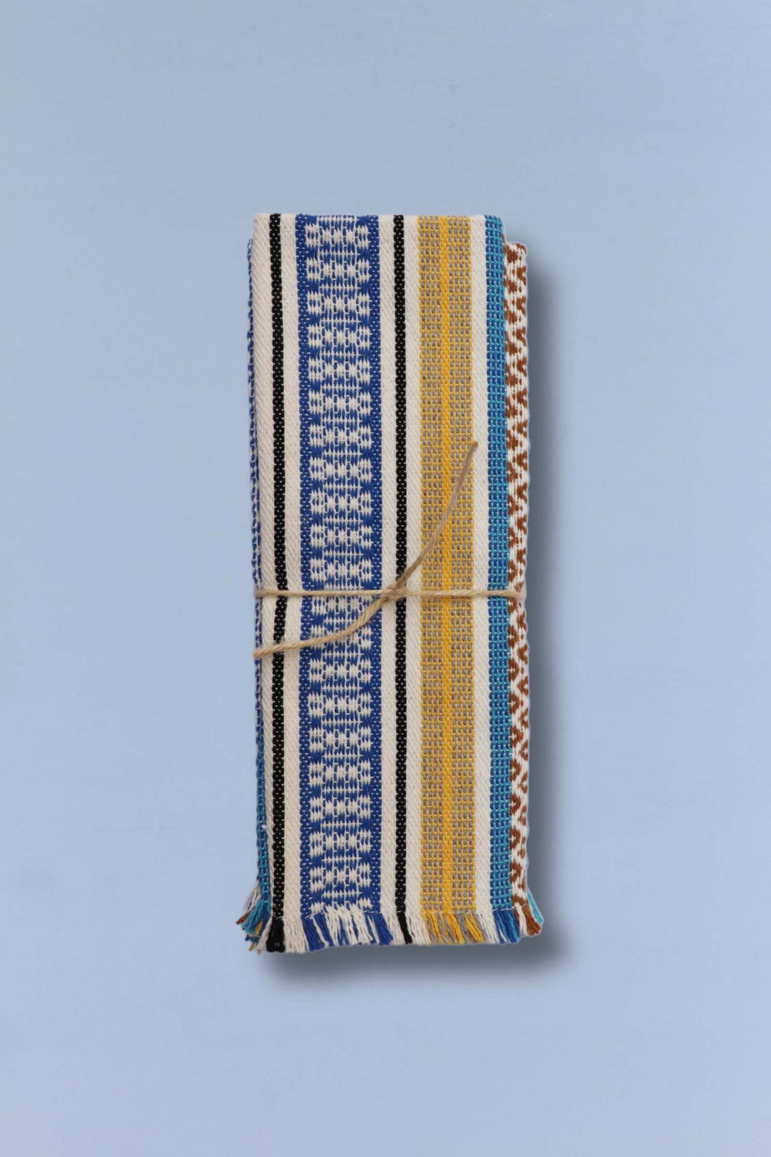 Mantel individual tejido morellano azul y amarillo superior