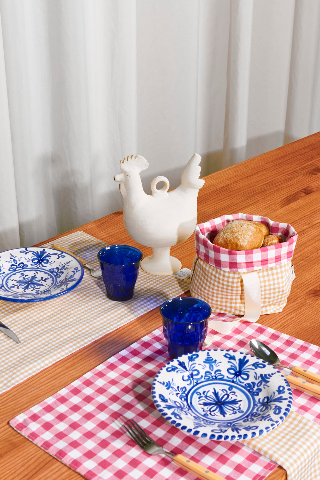 Panera pequeña pan vichy beige y rosa detalle