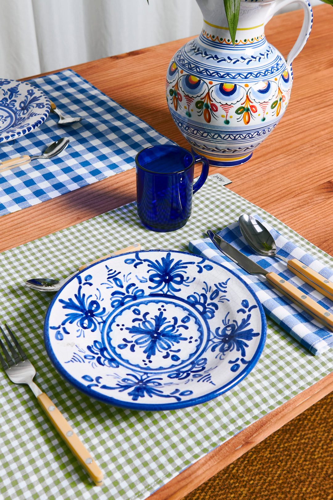 xMantel individual reversible 2 uds. cuadros vichy verde y azul detalle