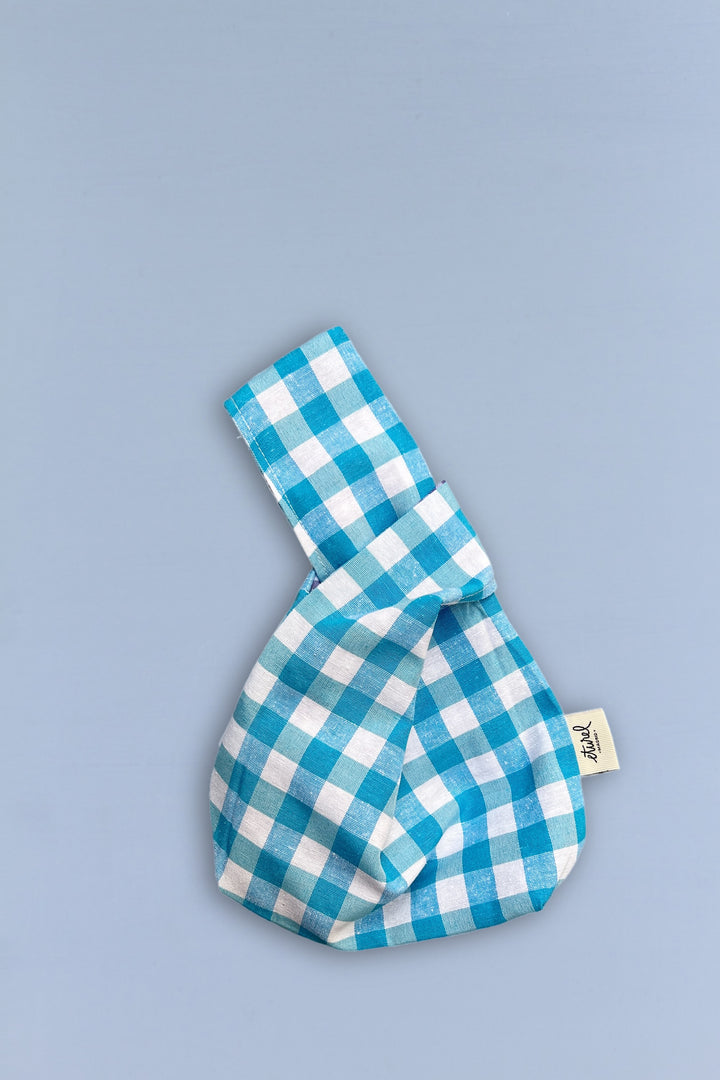 Bolso hatillo mini reversible cuadros vichy malva y azul azul