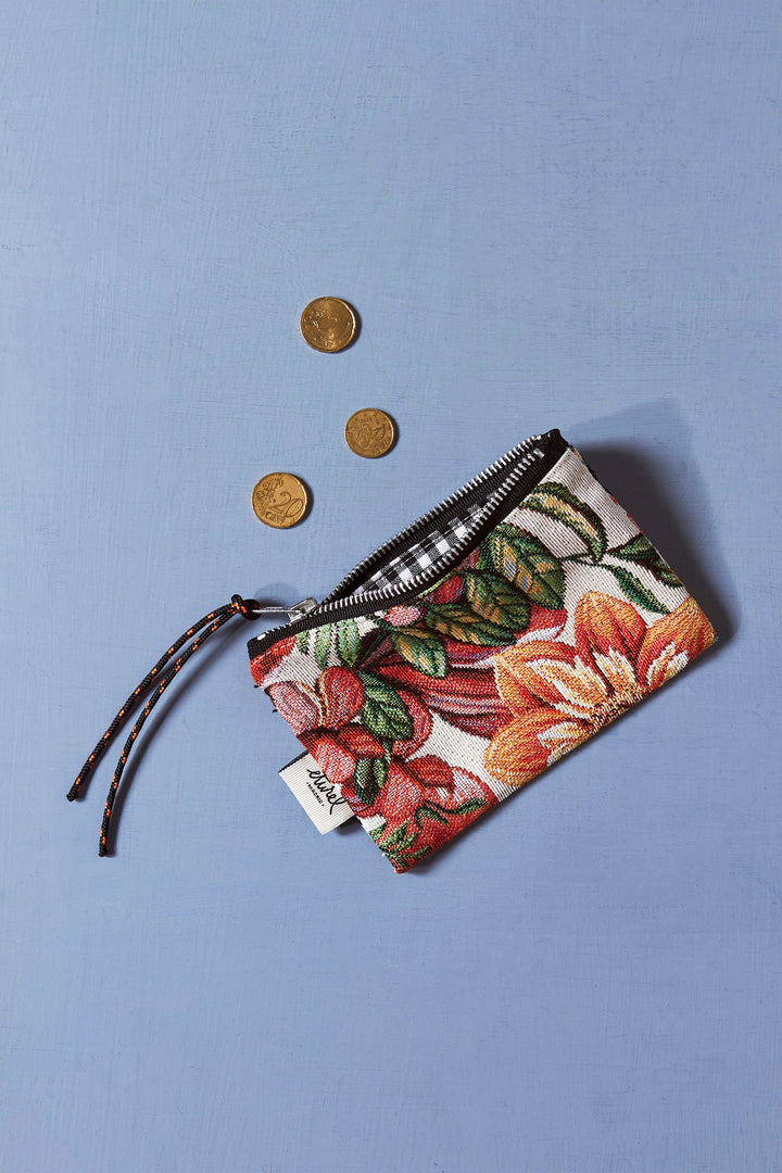 Monedero Tejido jacquard flores rojas superior