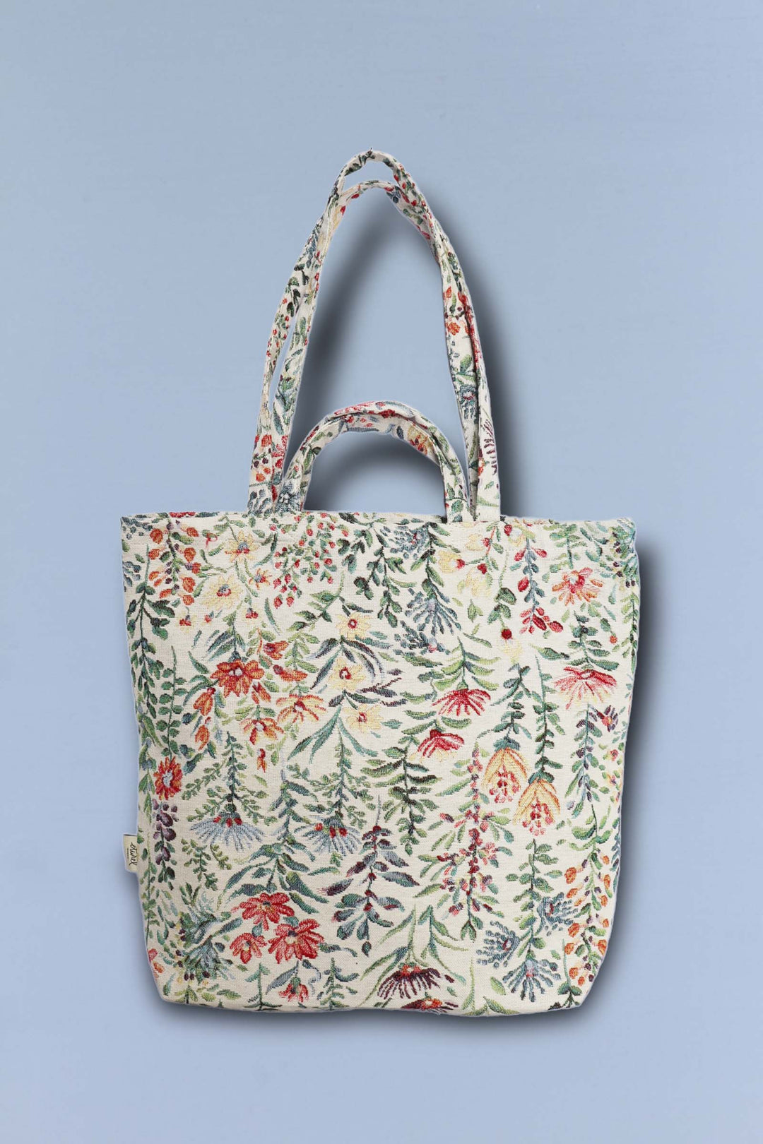 Tote Bag tejido jacquard flores verdes superior