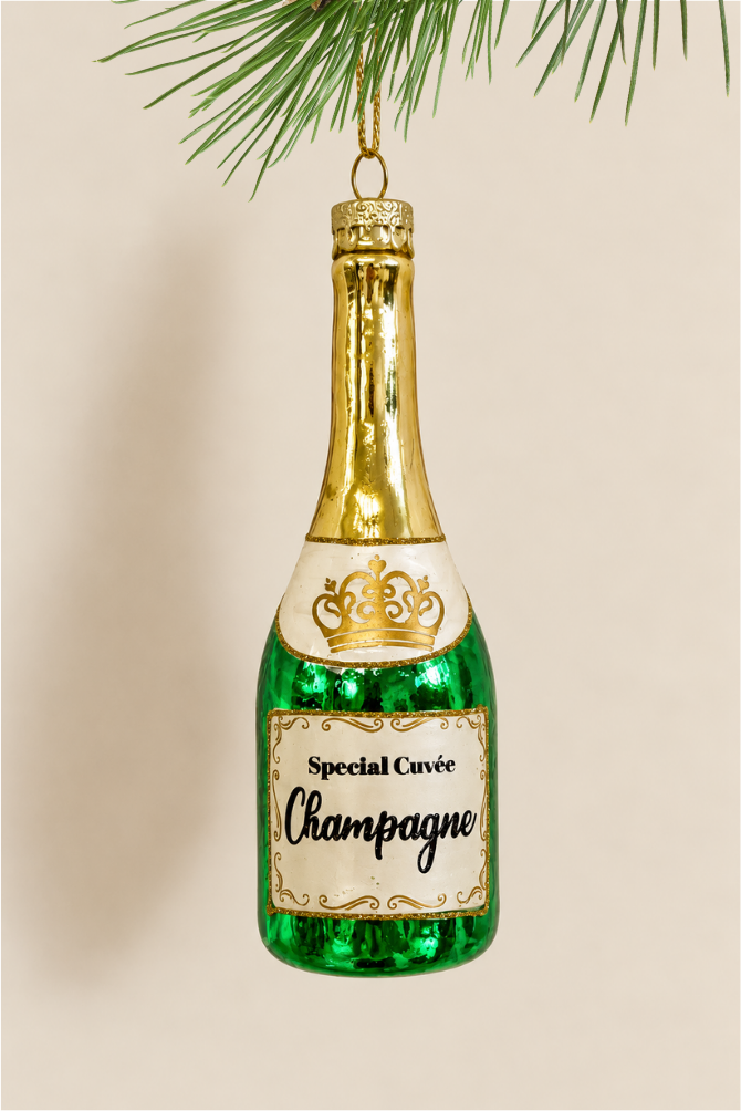 Botella de champán colgante de cristal - Adorno Navidad