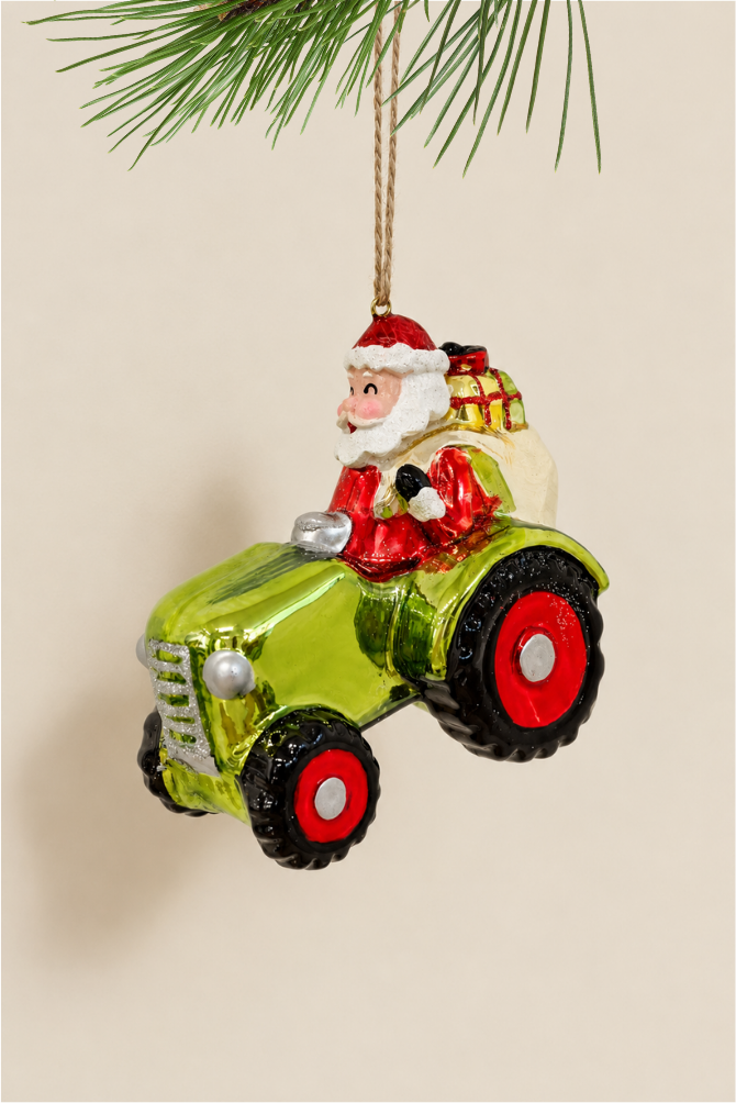 Papá Noel en tractor colgante de cristal - Adorno Navidad