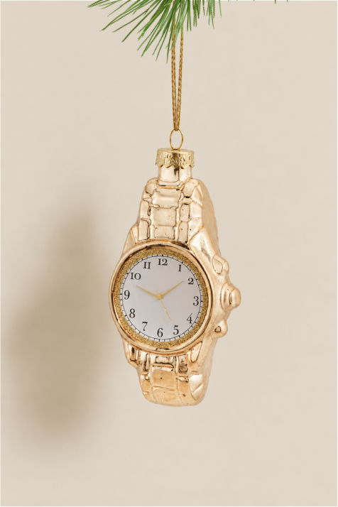 Reloj dorado colgante de cristal - Adorno Navidad | PREVENTA