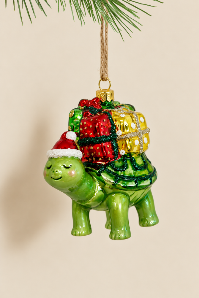 Tortuga con regalos colgante de cristal - Adorno Navidad