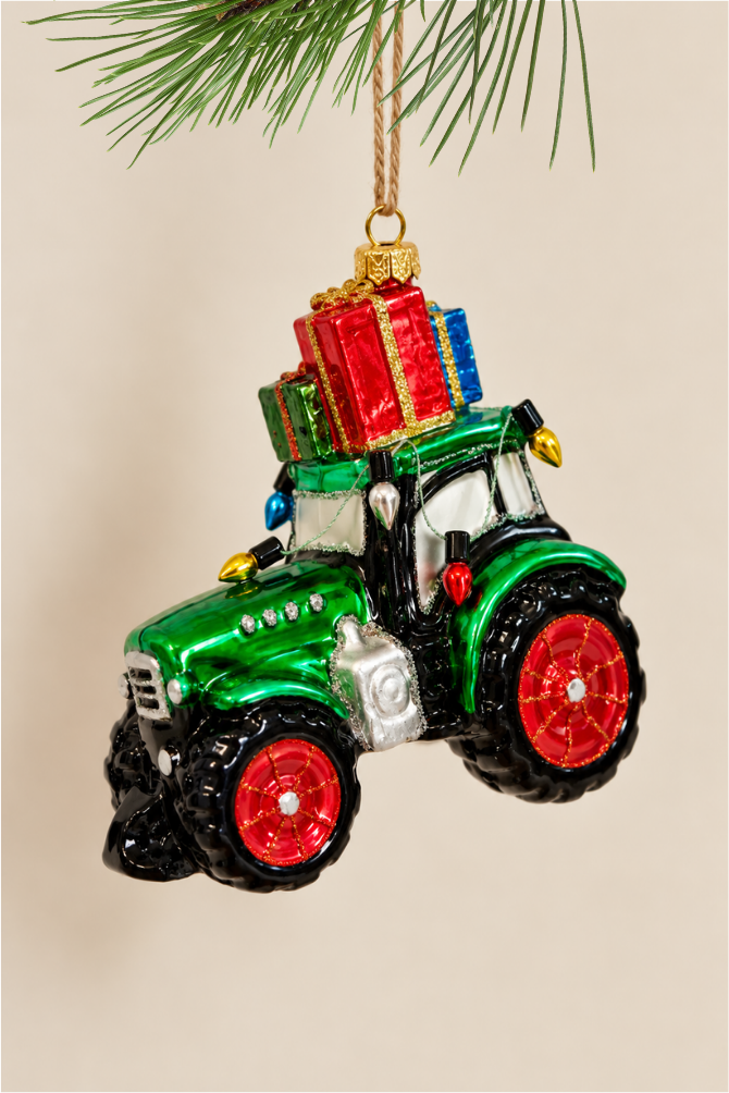 Tractor navideño colgante de cristal - Adorno Navidad