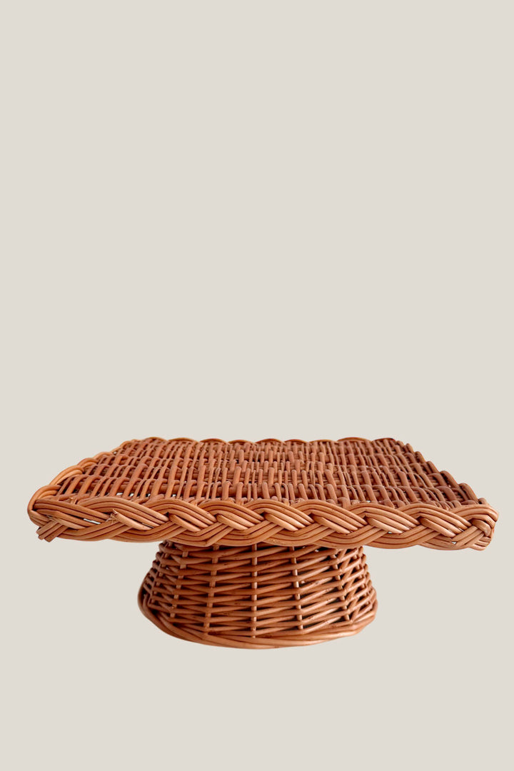 Bandeja pedestal cuadrada mimbre natural