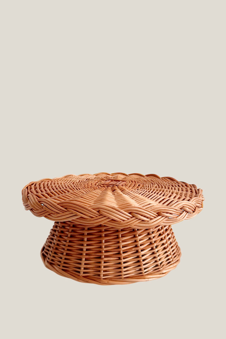Bandeja pedestal circular mimbre natural