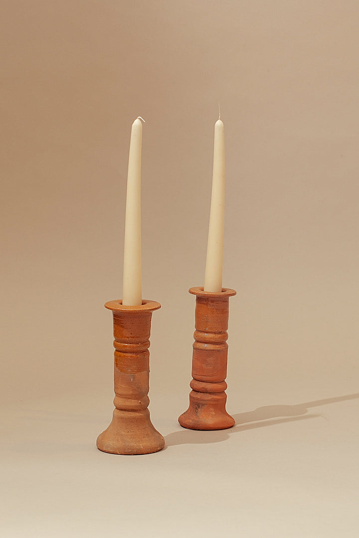 Candelabros de barro plato (pack de 2)