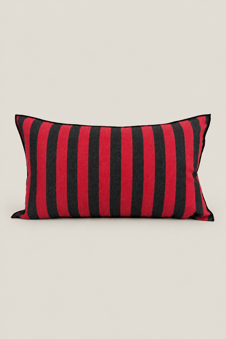 Funda cojín rayas Nazarí rojo y negro 30cmx50cm