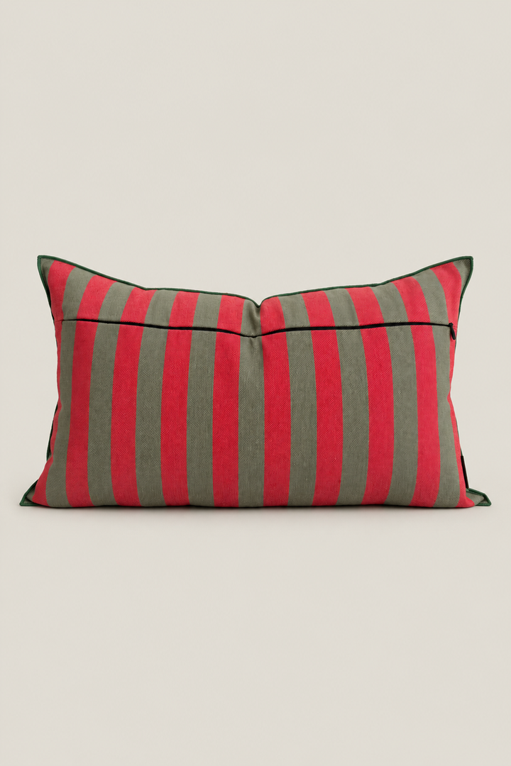 Funda cojín rayas Nazarí rojo y verde 30cmx50cm