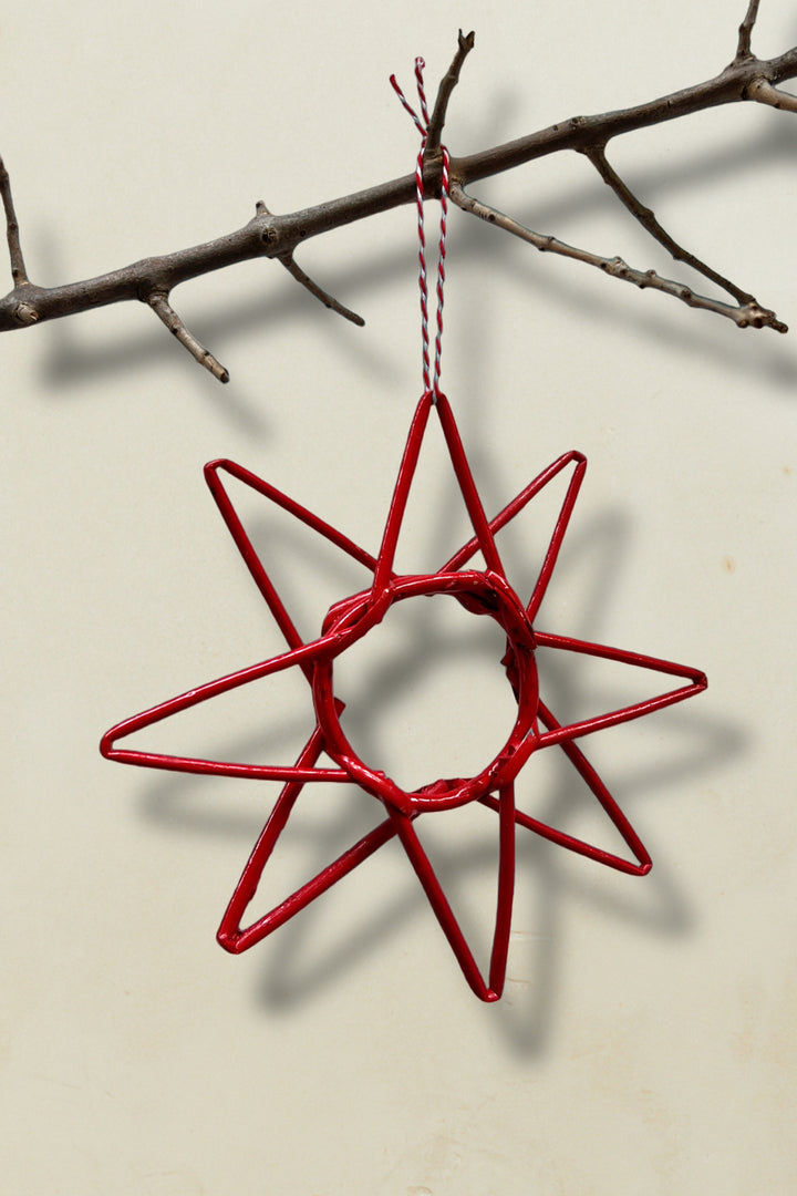 Adorno navidad mimbre estrella mediana árbol color rojo