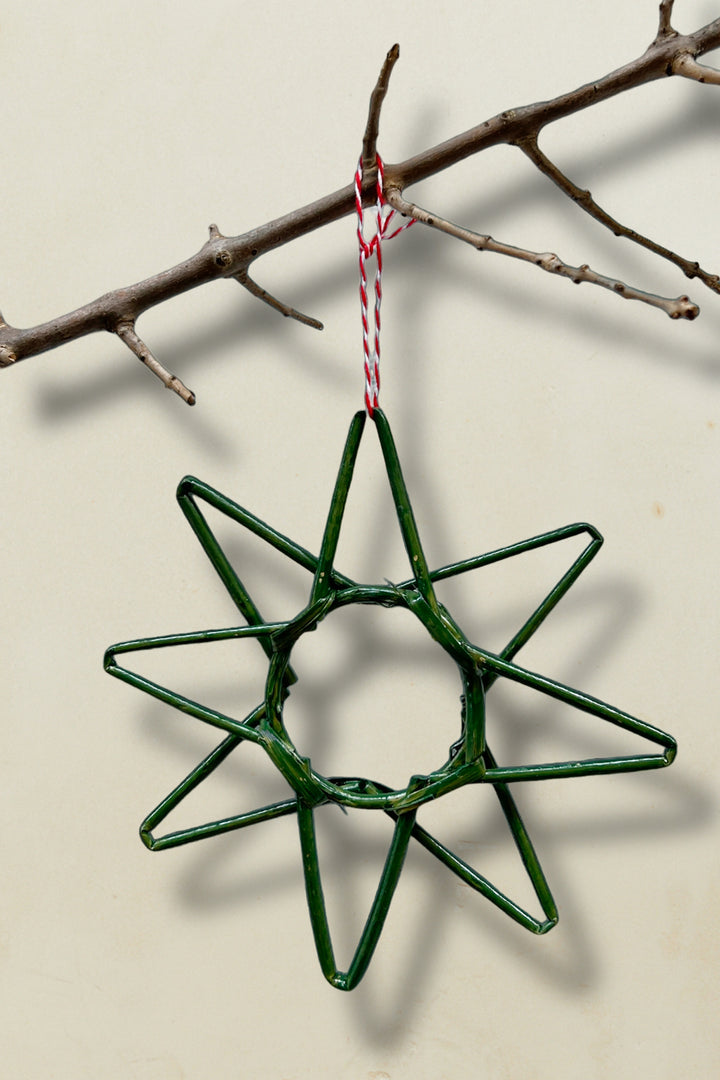 Adorno navidad mimbre estrella mediana árbol color verde
