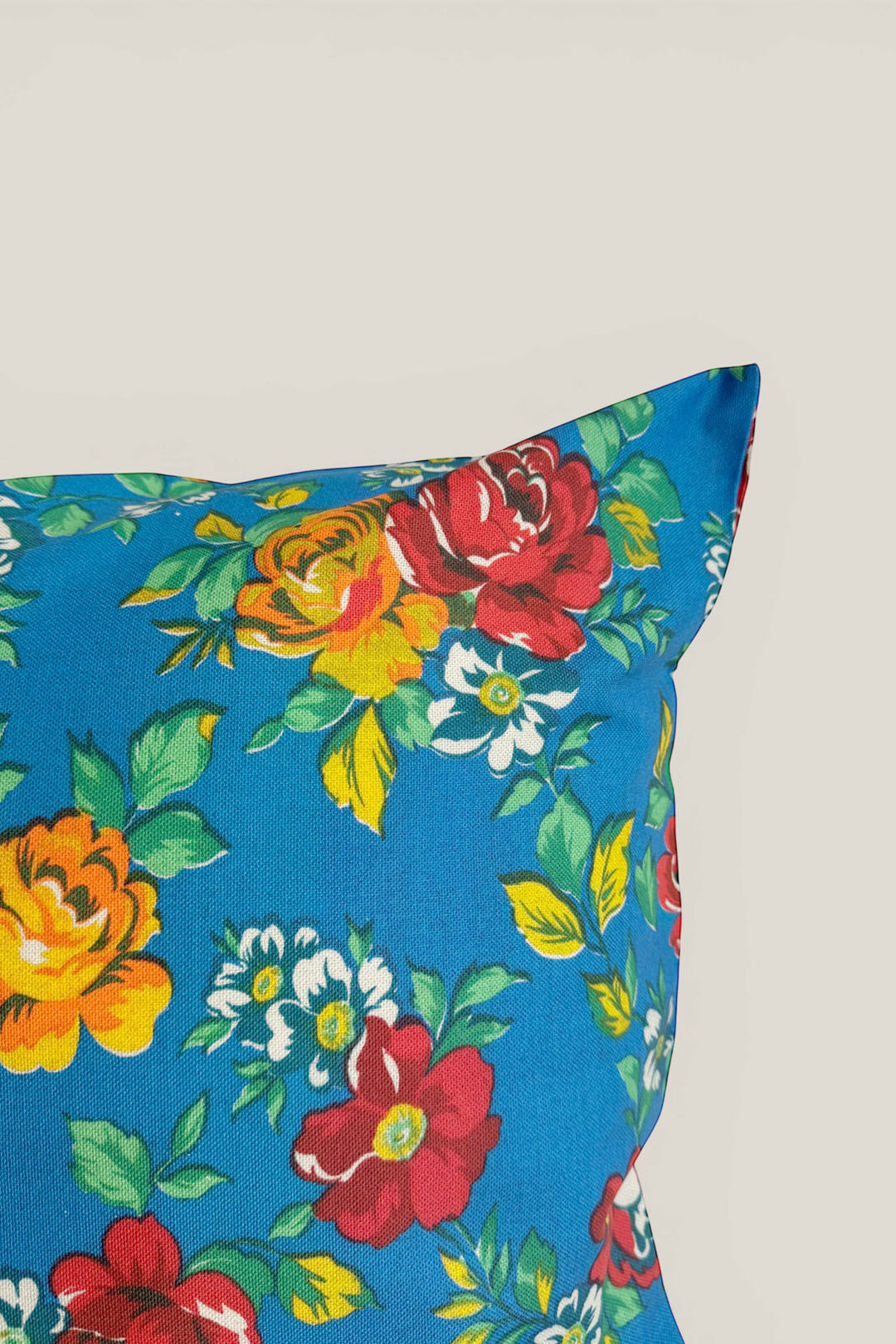 Funda cojín lona camping flores azul 50cmx50cm