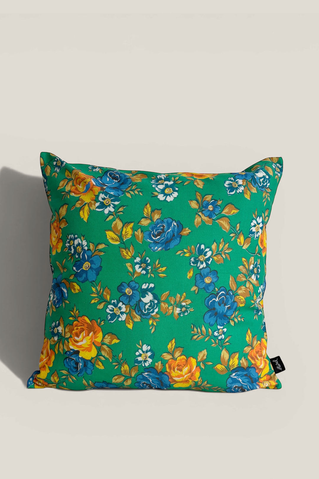 Funda cojín lona camping flores verde 50cmx50cm