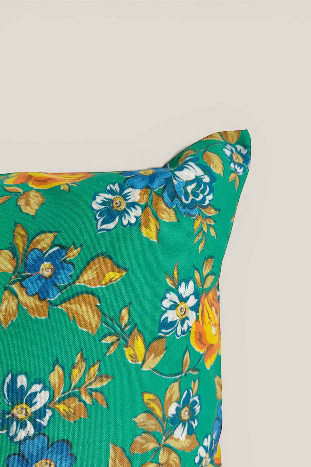 Funda cojín lona camping flores verde 50cmx50cm