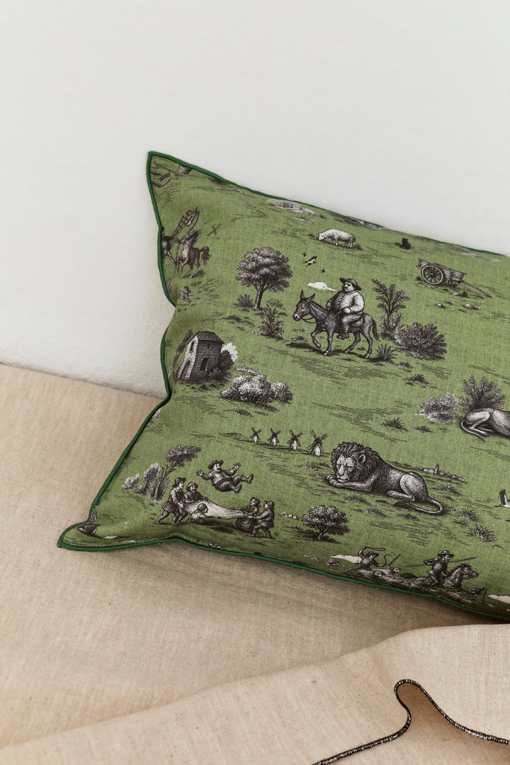Funda cojín quijote verde