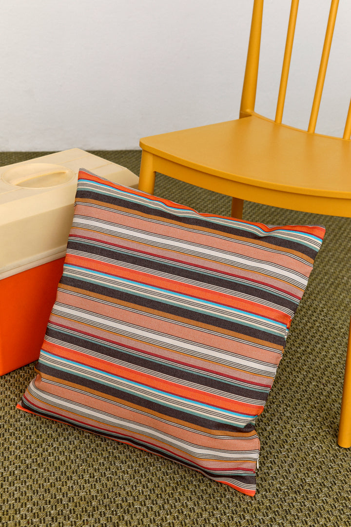 Funda cojín lona camping rayas terracota 50cmx50cm
