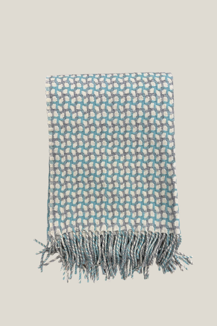 Manta 100% lana vintage espiga azul verdín