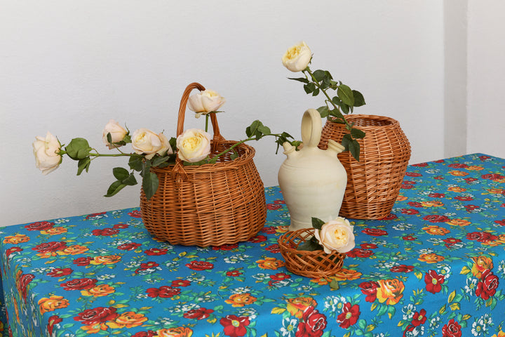 Mantel lona camping flores azul