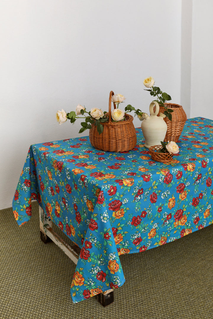 Mantel lona camping flores azul