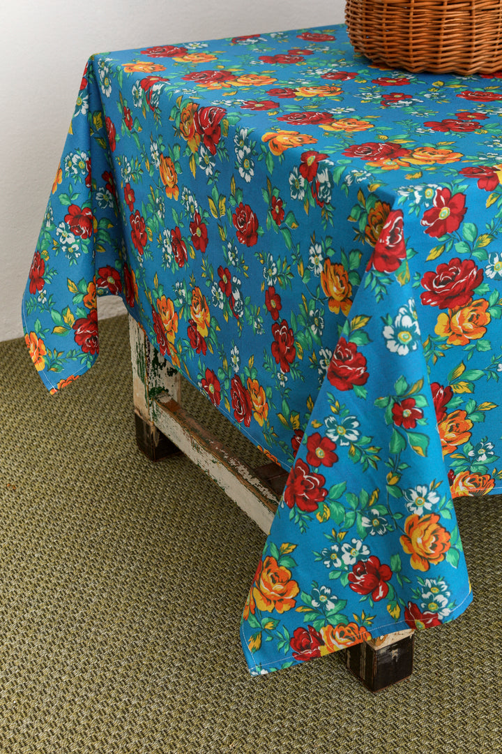 Mantel lona camping flores azul
