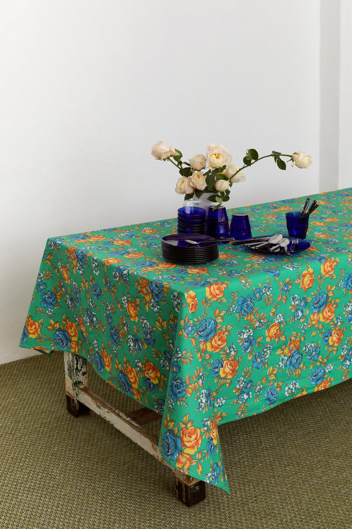 Mantel lona camping flores verde