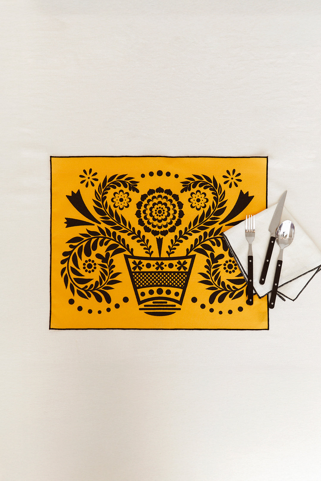 Mantel individual reversible folklore amarillo (pack de 4)