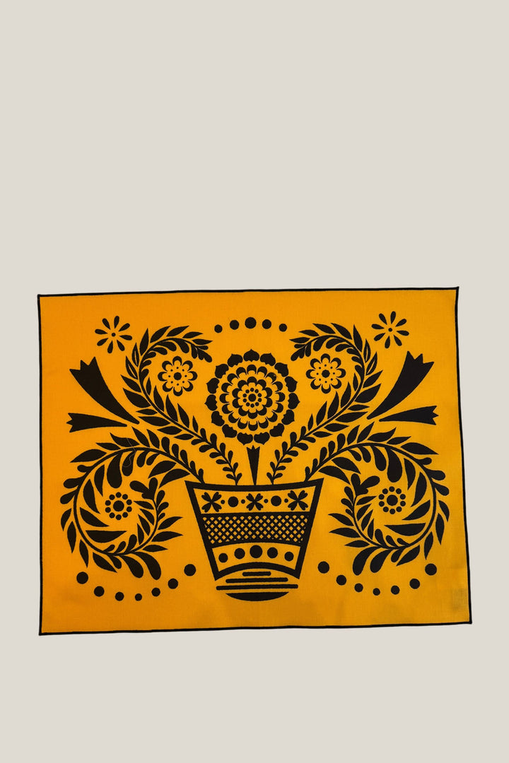 Mantel individual reversible folklore amarillo (pack de 4)