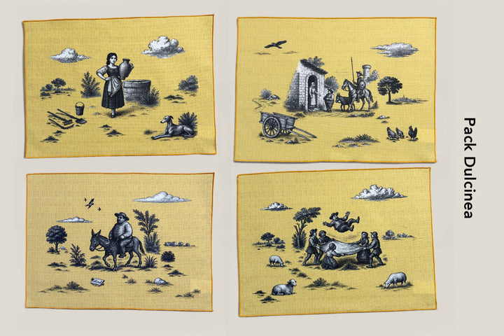 Mantel individual quijote amarillo (pack de 4)
