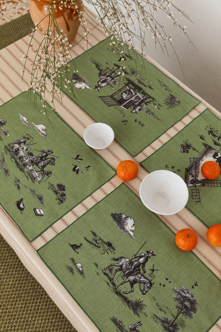 Mantel individual quijote verde (pack de 4)