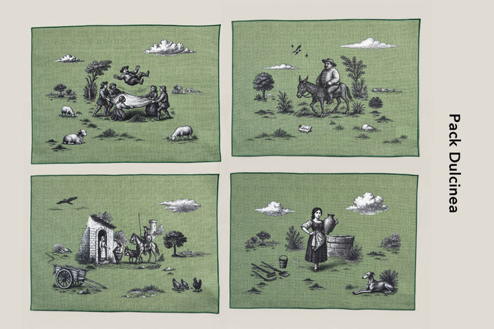 Mantel individual quijote verde (pack de 4)