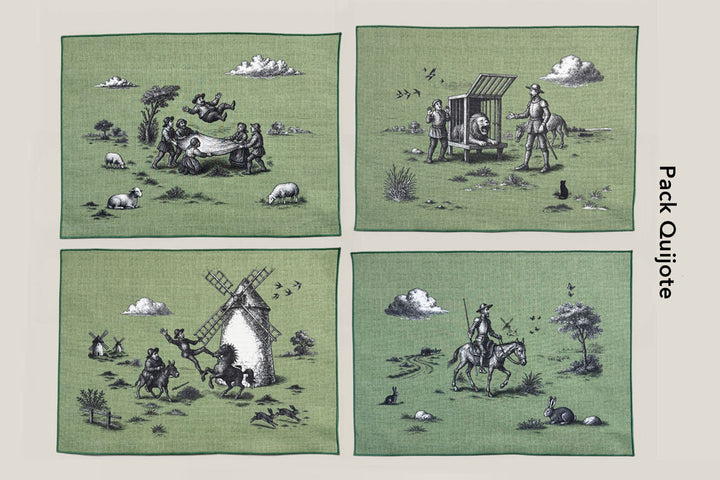 Mantel individual quijote verde (pack de 4)