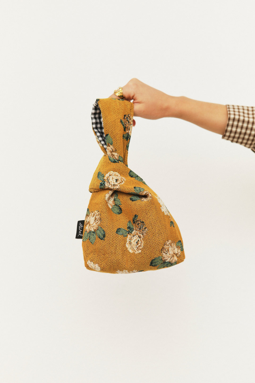 Bolso hatillo mini tejido jacquard flores rosas