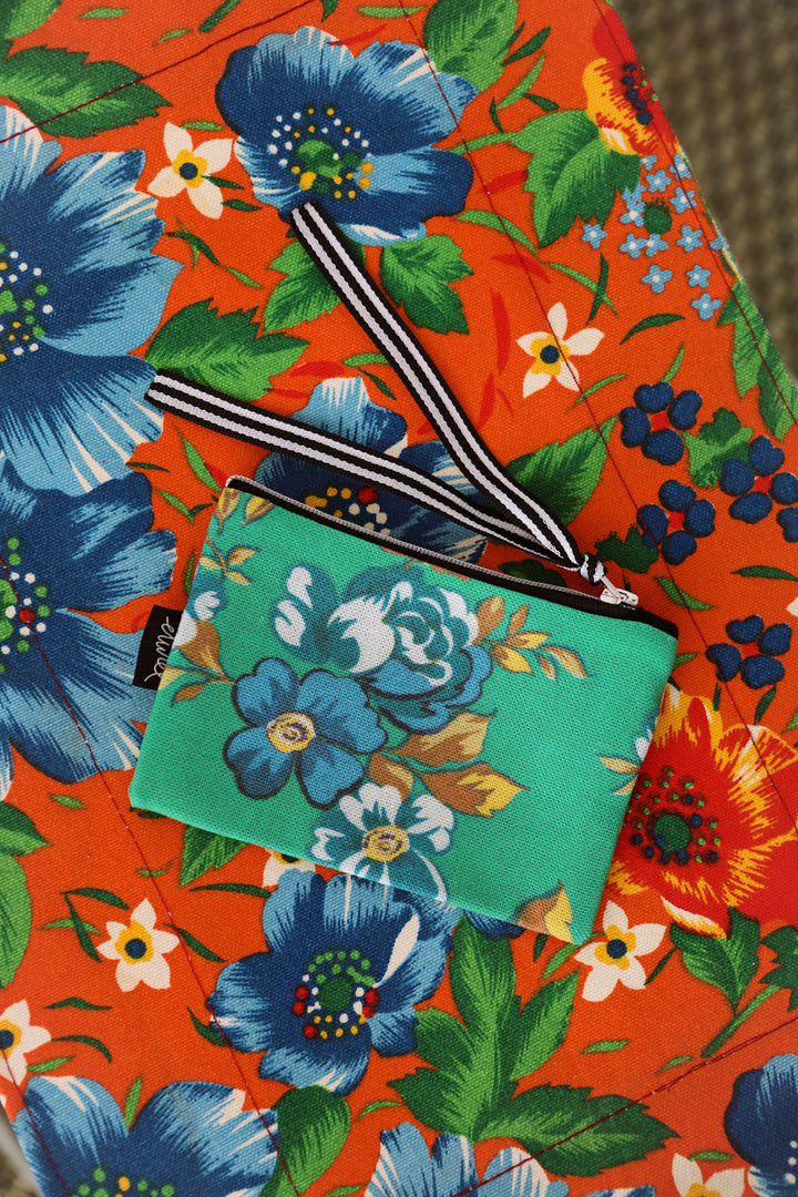 Monedero lona camping flores verde