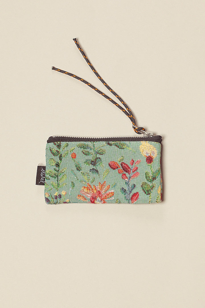 Monedero tejido jacquard flores azaleas celeste