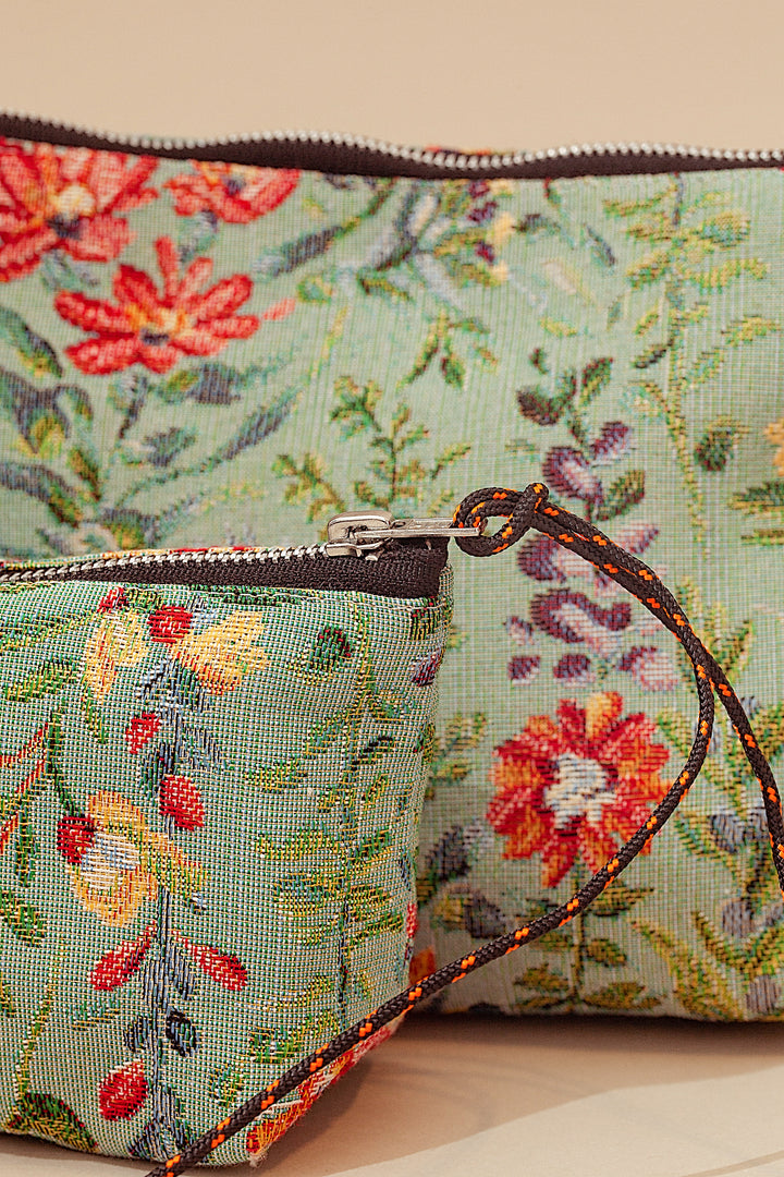 Neceser/estuche tejido jacquard flores azaleas celeste