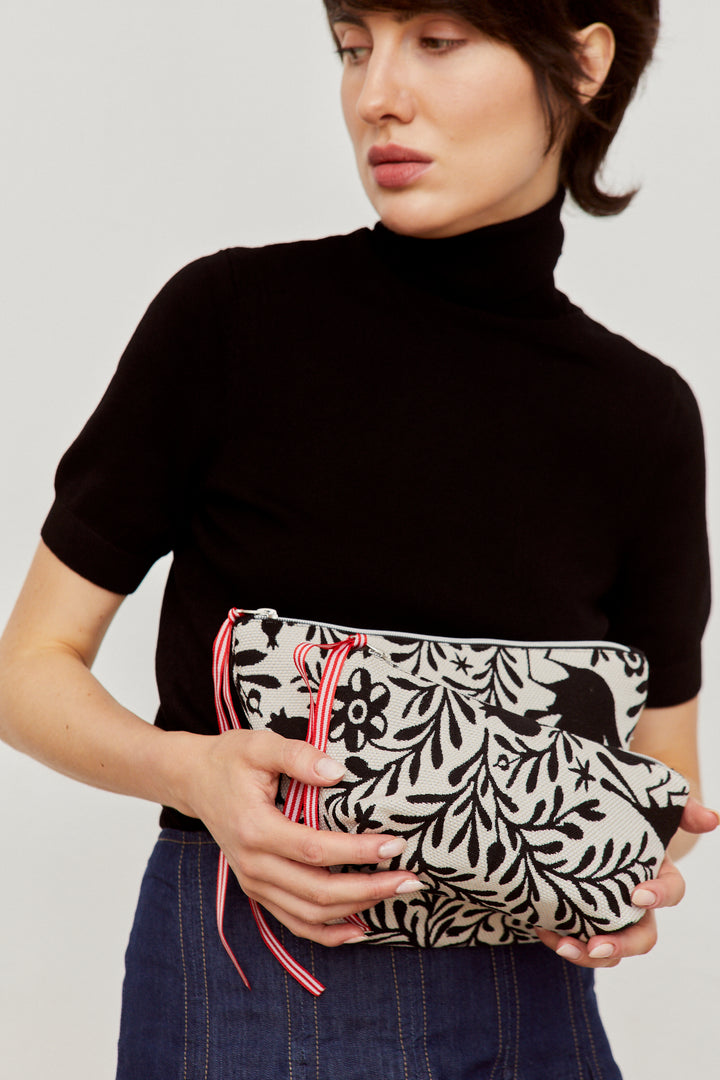Neceser/estuche tejido jacquard granaíno beige