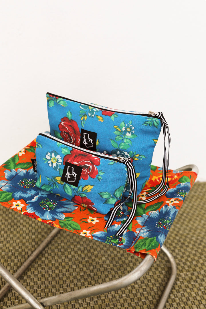 Neceser/estuche lona camping flores azul